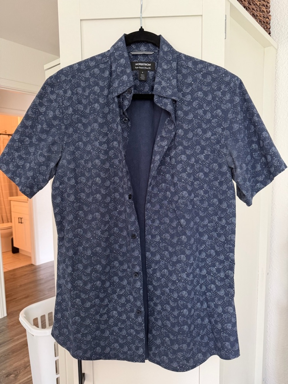 Nordstrom Navy Short-Sleeve Button-Down with Paisley Print